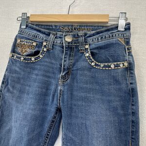 Sexy Couture Jeans Jr Womens 5 Fade Bootcut Western Bling Pockets Stretch *flaw